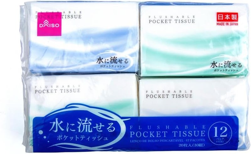 Daiso Flushable Pocket Tissues, Blue & Green (12 Pcs) - Image 1